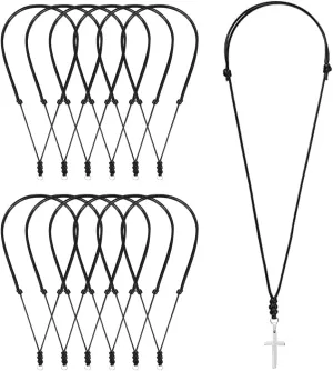 12 PCS Black Necklace Cord, Vintage Rope Necklaces for Men Women, Double Knotted Necklace Cords for Pendants, Adjustable Men Choker with Metal Ring for Hanging Pendants, 12.6-25 Inches