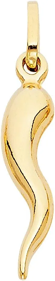 14k REAL Yellow Gold Cornicello Italian Horn Charm Pendant - 4 Different Size Available