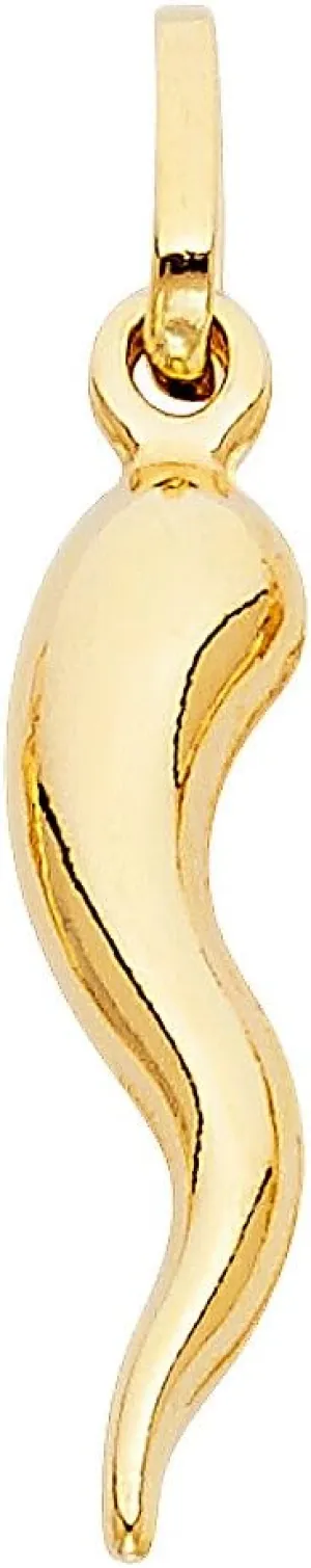 14k REAL Yellow Gold Cornicello Italian Horn Charm Pendant - 4 Different Size Available