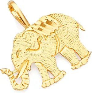 14k REAL Yellow Gold Elephant Charm Pendant