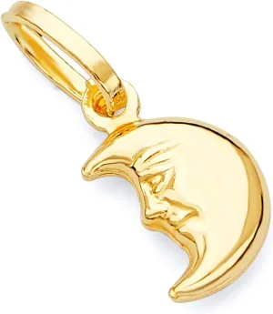 14k REAL Yellow Gold Half Moon Face Charm Pendant