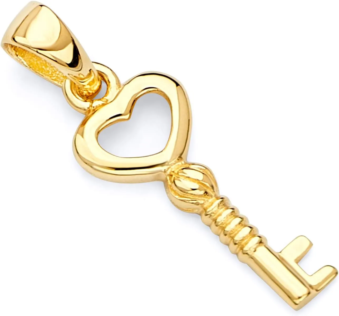 14k REAL Yellow Gold Tiny Key to My Heart Charm Pendant