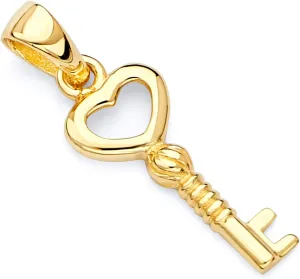 14k REAL Yellow Gold Tiny Key to My Heart Charm Pendant