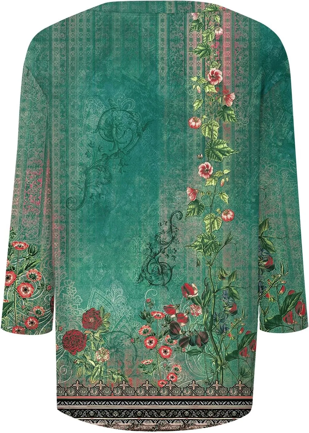3/4 Length Sleeve Womens Tops Boho Printed V Neck T Shirts Cozy Casual Loose Plus Size Shirts