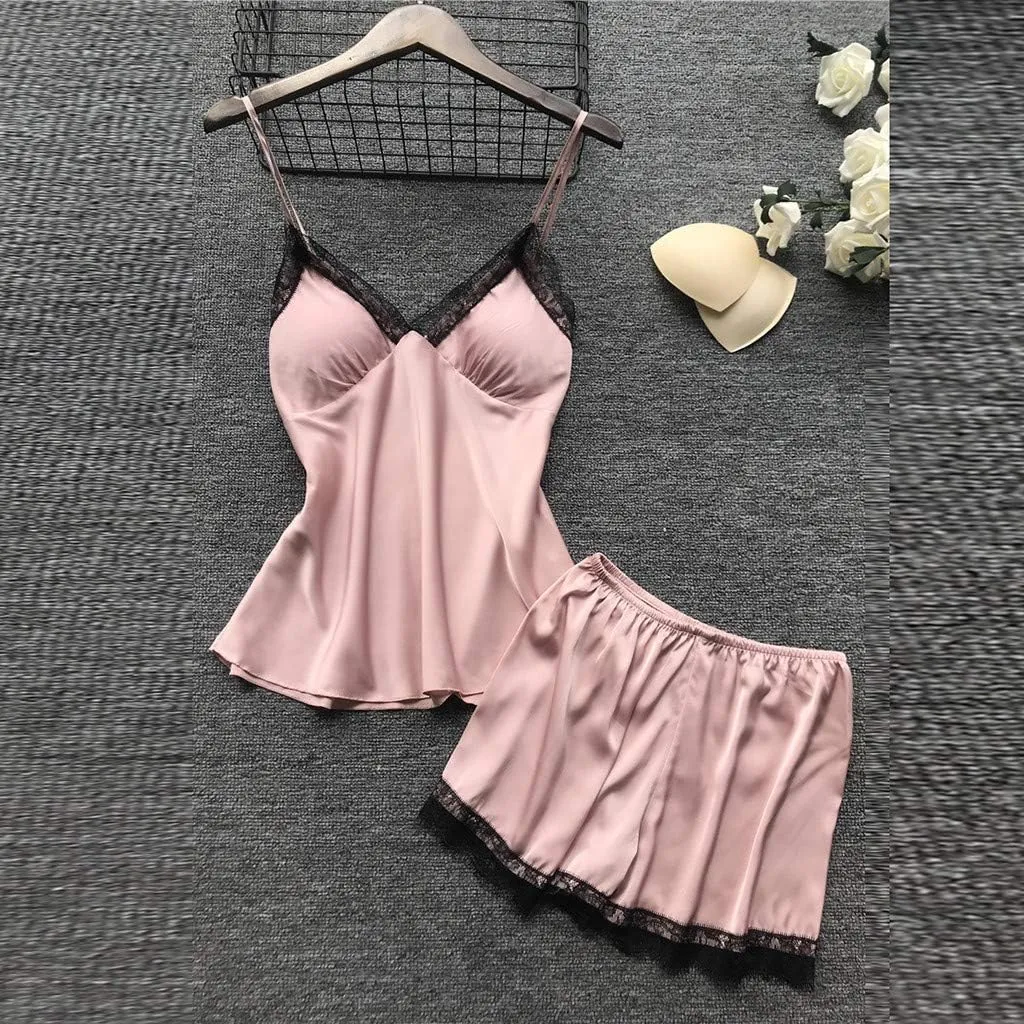 4Pcs Womens Lace Satin Pajamas Robes Set Pajamas Sexy Cami Shorts Silk Sleepwear Fashion Comfortable Pjs Outfits