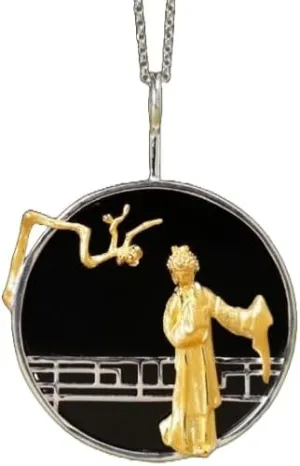 925 Silver Black Agate Classic Opera Figure Necklace Pendant For Women Vintage Pendants Without Chain SSS-0611-GEZ-42