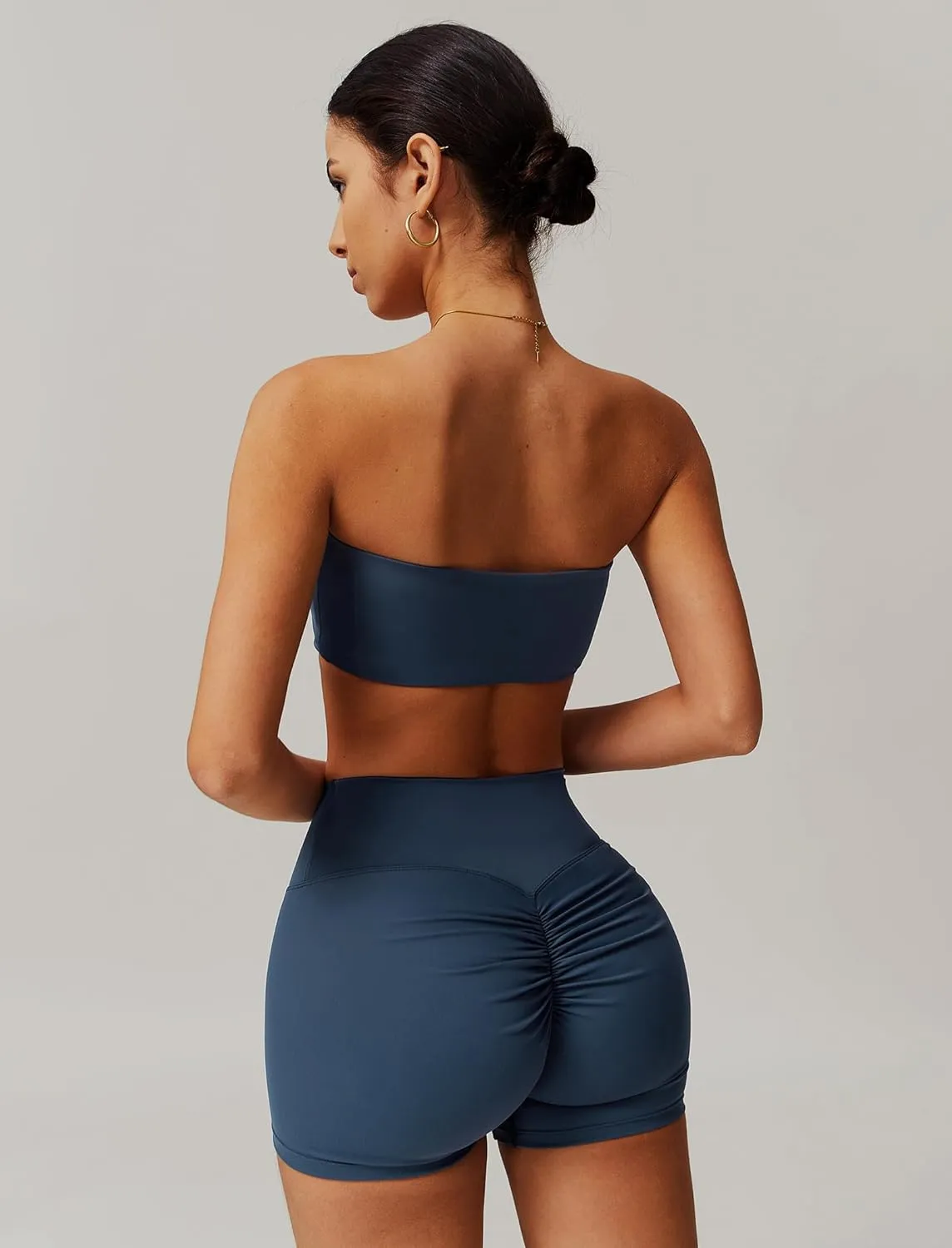 ABOCIW Women Workout Sets Bandeau Bralette Sports Bra Scrunch Butt Lifting High Waist Shorts 2 Piece Gym Yoga Outfits