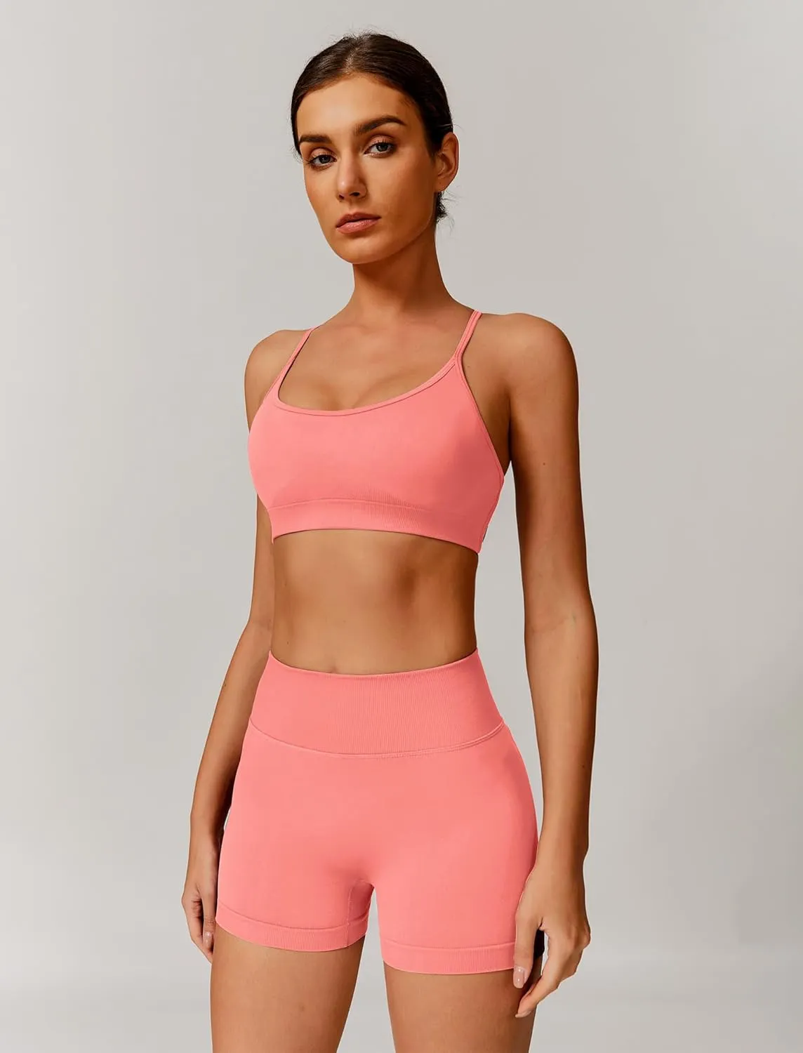 ABOCIW Womens Seamless Workout Sets Backless Sports Bra Scrunch Butt High Waist Gym Shorts 2 Piece Outfits