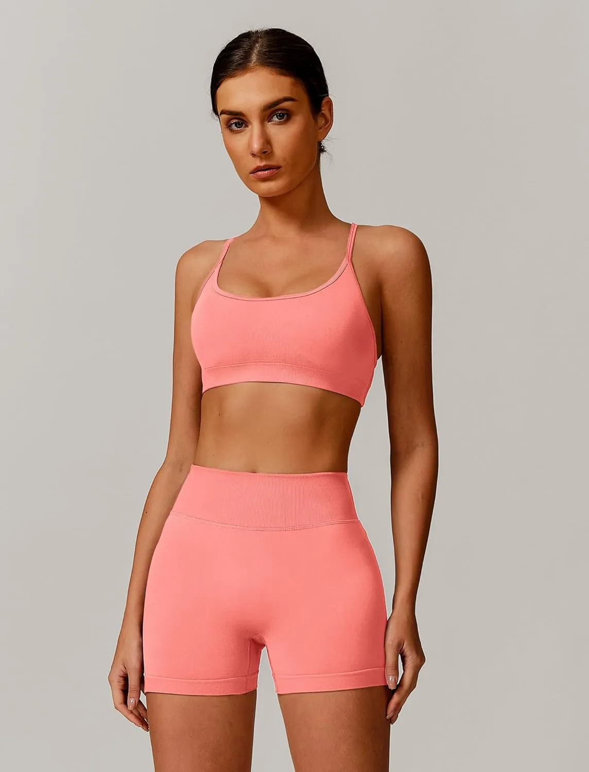 ABOCIW Womens Seamless Workout Sets Backless Sports Bra Scrunch Butt High Waist Gym Shorts 2 Piece Outfits