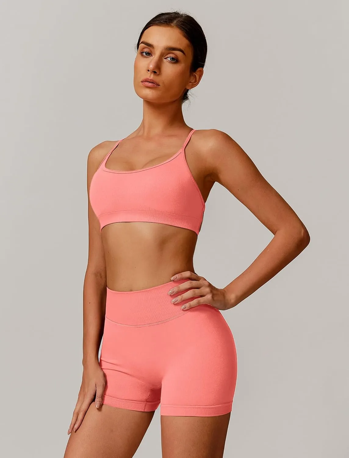ABOCIW Womens Seamless Workout Sets Backless Sports Bra Scrunch Butt High Waist Gym Shorts 2 Piece Outfits