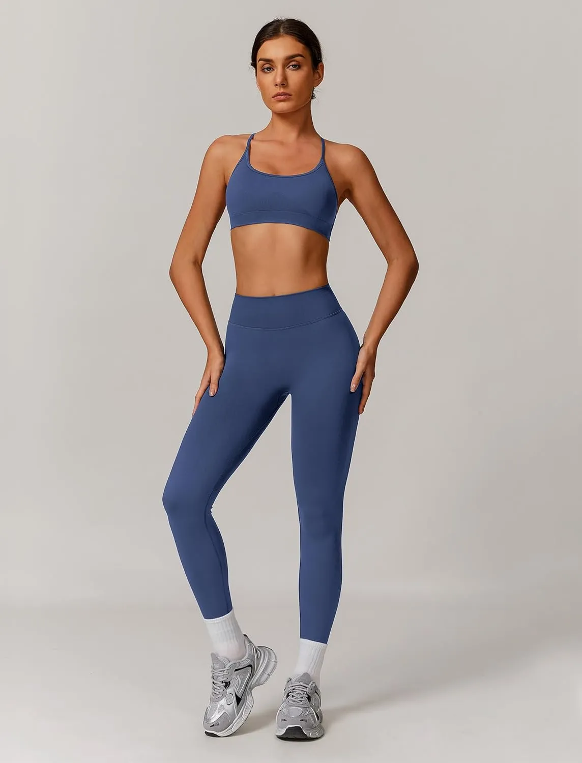 ABOCIW Womens Seamless Workout Sets Backless Sports Bra Scrunch Butt Lifting High Waist Leggings Matching Gym Set