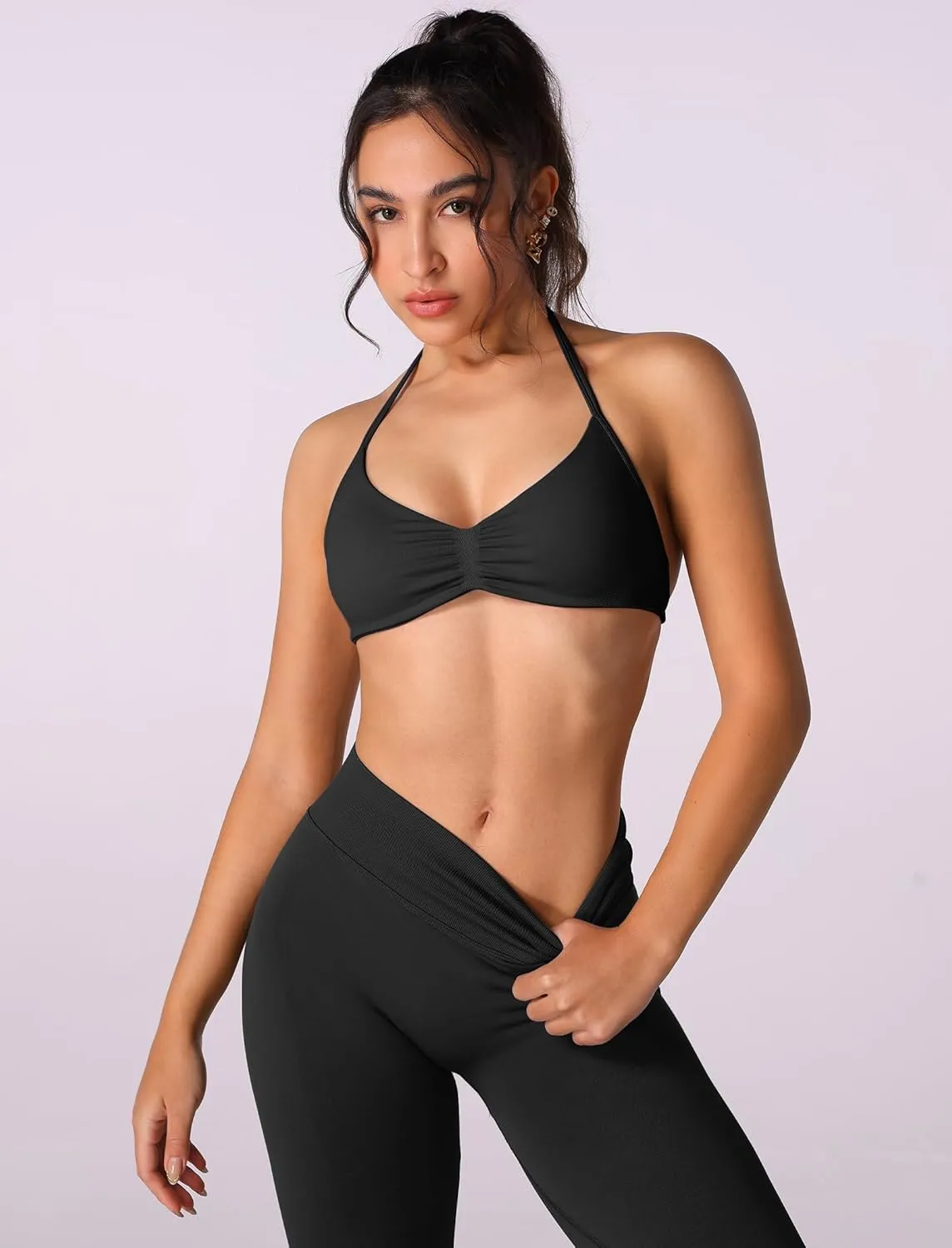 ABOCIW Workout Sets for Women 2 Piece Seamless Halter Sports Bra Scrunch Butt High Waist Leggings Gym Yoga Outfits