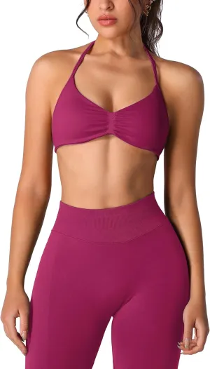 ABOCIW Workout Sets for Women 2 Piece Seamless Halter Sports Bra Scrunch Butt High Waist Leggings Gym Yoga Outfits