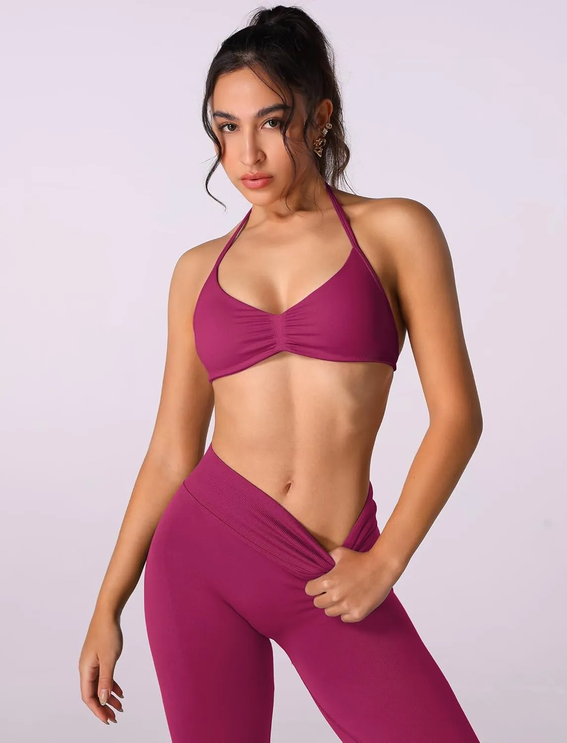 ABOCIW Workout Sets for Women 2 Piece Seamless Halter Sports Bra Scrunch Butt High Waist Leggings Gym Yoga Outfits