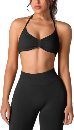 ABOCIW Workout Sets for Women 2 Piece Seamless Halter Sports Bra Scrunch Butt High Waist Leggings Gym Yoga Outfits