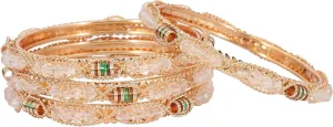 Alloy Metal Golden Bangles Set For Girls & Women Studded Pearls, Beads and Chain | Stylish Bangles Set | Fancy Bangles Jewellery | Women's Bangle | (Pack of 4)