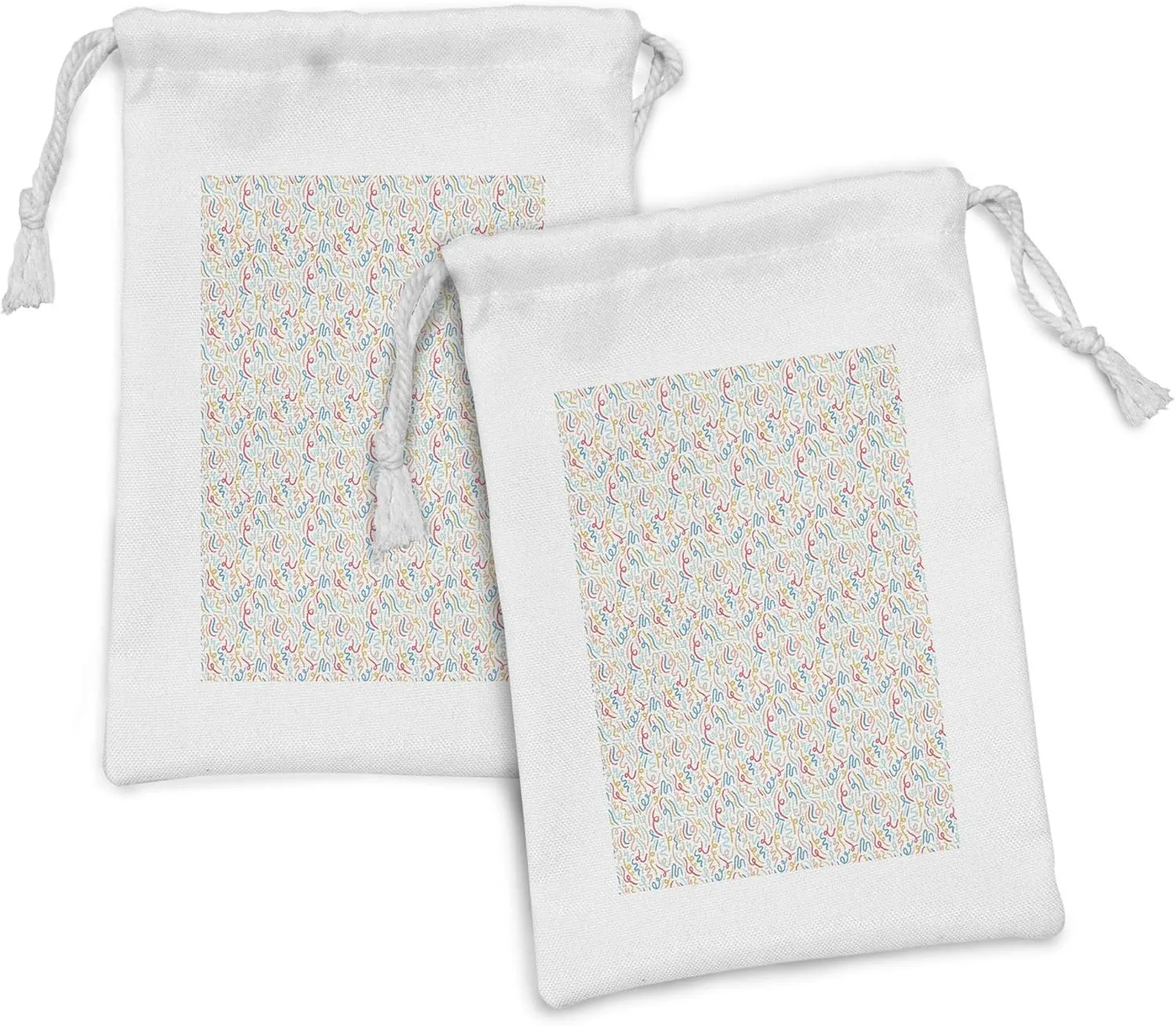 Ambesonne Abstract Art Fabric Pouch Set of 2, Party Celebration Little Pieces of Colorful Paper Cuts Design Wedding, Small Drawstring Bag for Toiletries Masks and Favors, 9" x 6", Multicolor