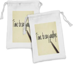 Ambesonne Going Away Party Fabric Pouch Set of 2, Time to Say Goodbye Hand Writing Ink Pen and Paper Artwork Print, Small Drawstring Bag for Toiletries Masks and Favors, 9" x 6", Pale Yellow Black