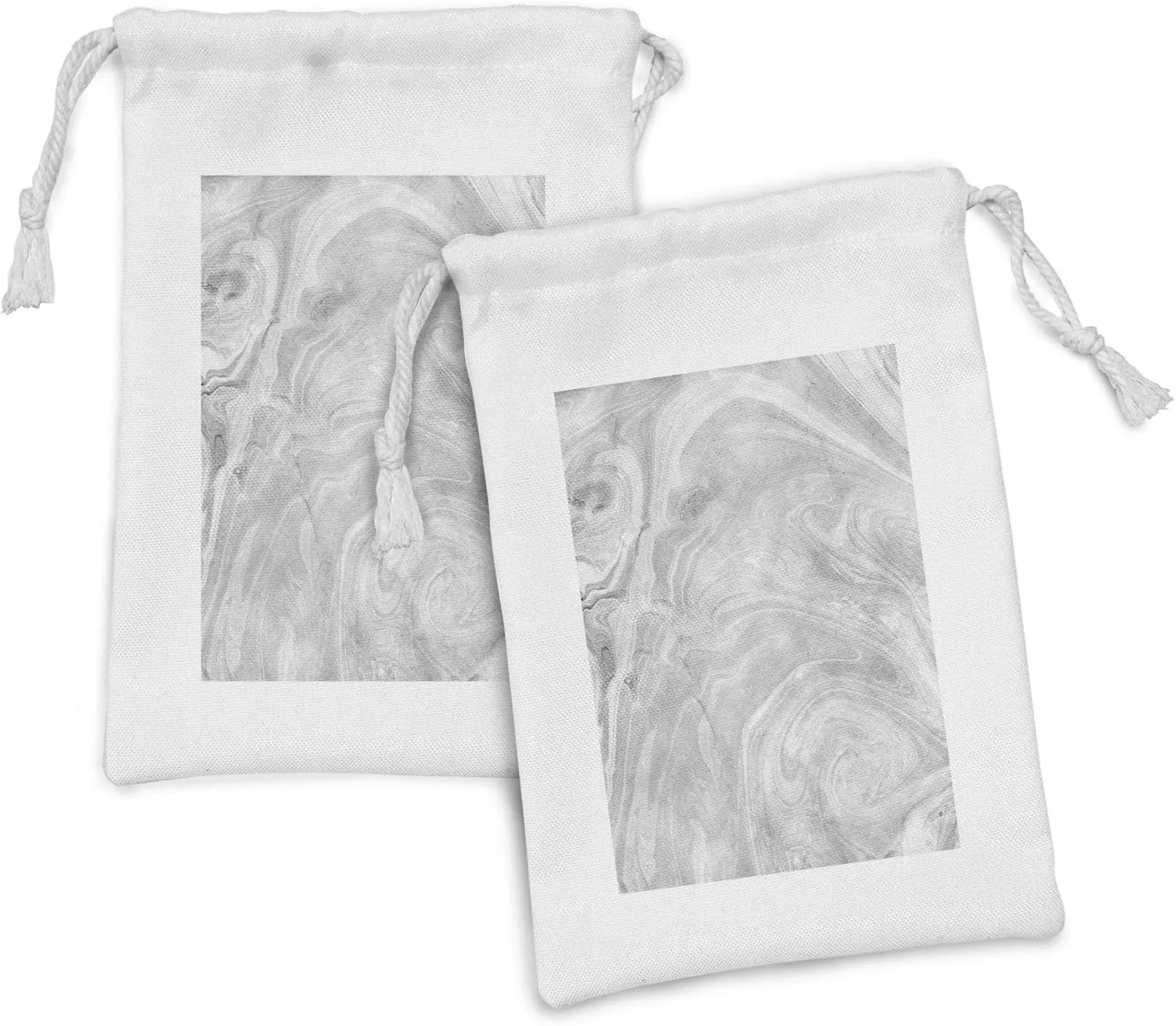 Ambesonne Marble Print Fabric Pouch Set of 2, Traditional Monochromatic Japanese Style Paper Themed Natural Retro Approach, Small Drawstring Bag for Toiletries Masks and Favors, 9" x 6", Pale Grey