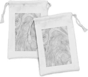 Ambesonne Marble Print Fabric Pouch Set of 2, Traditional Monochromatic Japanese Style Paper Themed Natural Retro Approach, Small Drawstring Bag for Toiletries Masks and Favors, 9" x 6", Pale Grey