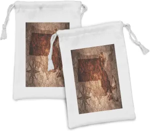 Ambesonne Massachusetts Fabric Pouch Set of 2, Cracked Paper Effect Background with State Map USA Cartography Theme, Small Drawstring Bag for Toiletries Masks and Favors, 9" x 6", Rust and Pale Rust