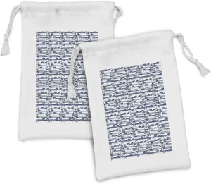 Ambesonne Palm Tree Fabric Pouch Set of 2, Hawaiian Pattern with Paper Boats on Worn Sea Waves Coastal Artwork, Small Drawstring Bag for Toiletries Masks and Favors, 9" x 6", Blue Dark Blue White