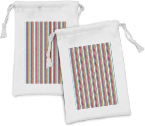 Ambesonne Pinstripe Fabric Pouch Set of 2, Vertical Wide Colorful Lines with Torn Paper Effect on Shred Edge Band Background, Small Drawstring Bag for Toiletries Masks and Favors, 9" x 6", Multicolor