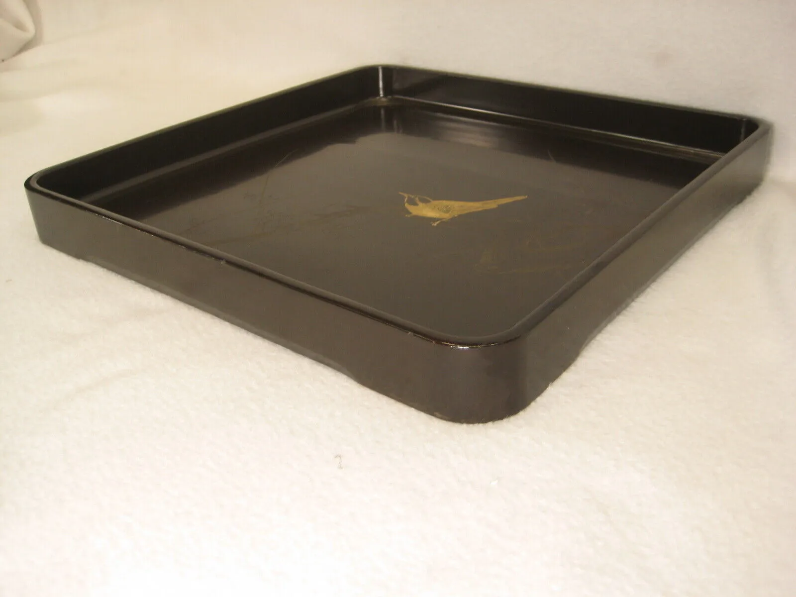 Antique Japanese Meiji Era (C.1890)  Wood & Lacquer Obon Ozen Tray Plum & Bird