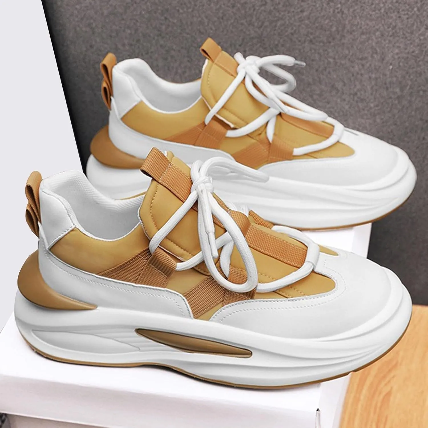 Arch Support Sports Shoes for Men Air Cushion Sole Breathable Shoes Comfortable Lace Up Sneaker Boots for Men Winter