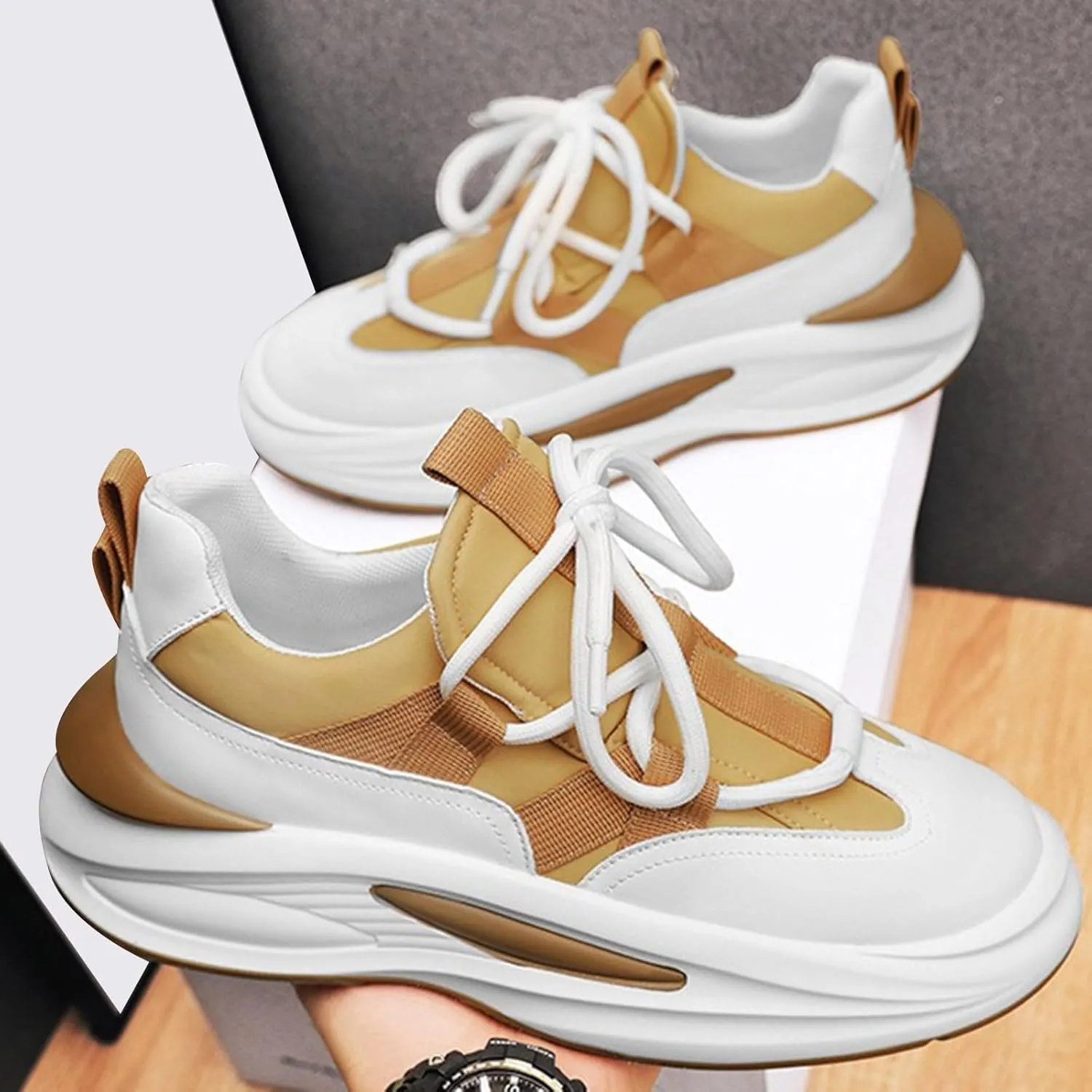 Arch Support Sports Shoes for Men Air Cushion Sole Breathable Shoes Comfortable Lace Up Sneaker Boots for Men Winter