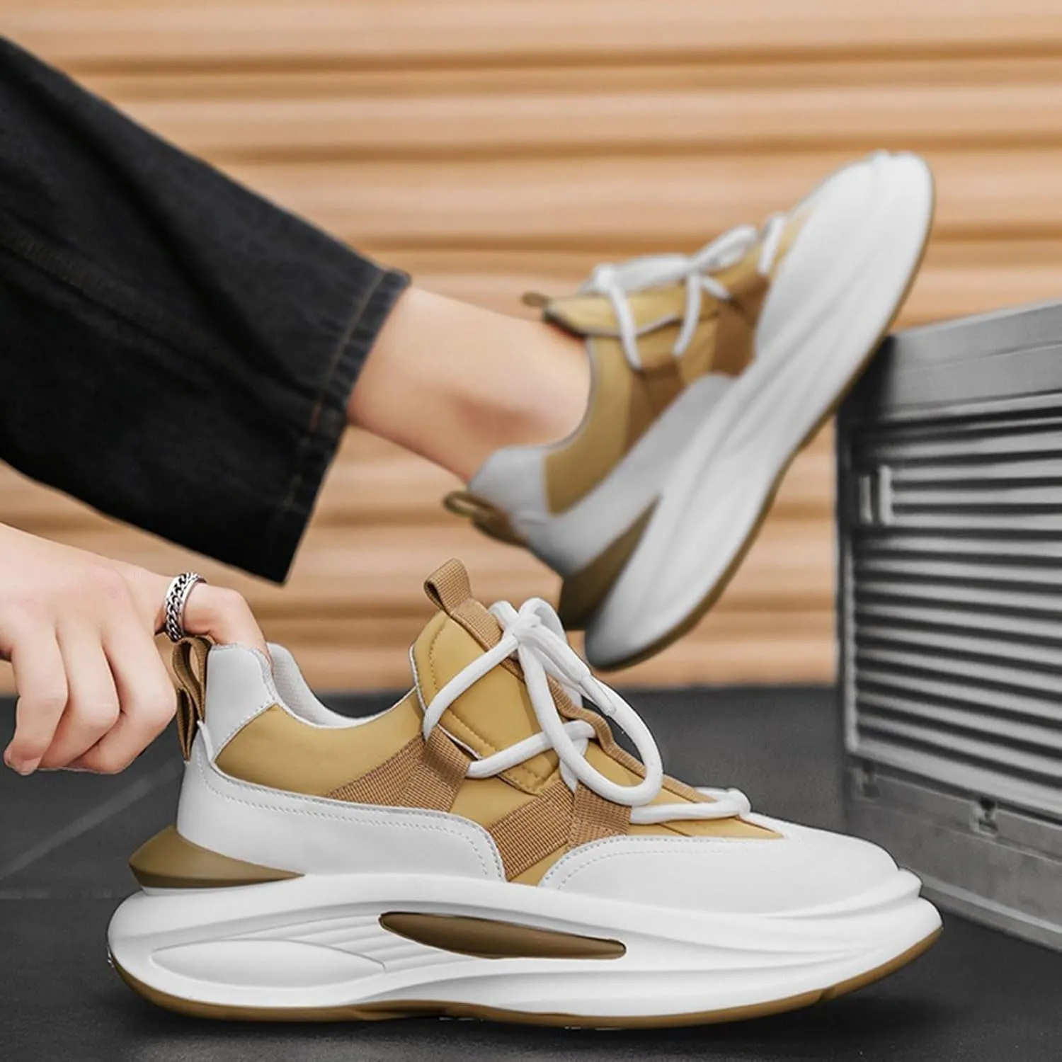 Arch Support Sports Shoes for Men Air Cushion Sole Breathable Shoes Comfortable Lace Up Sneaker Boots for Men Winter