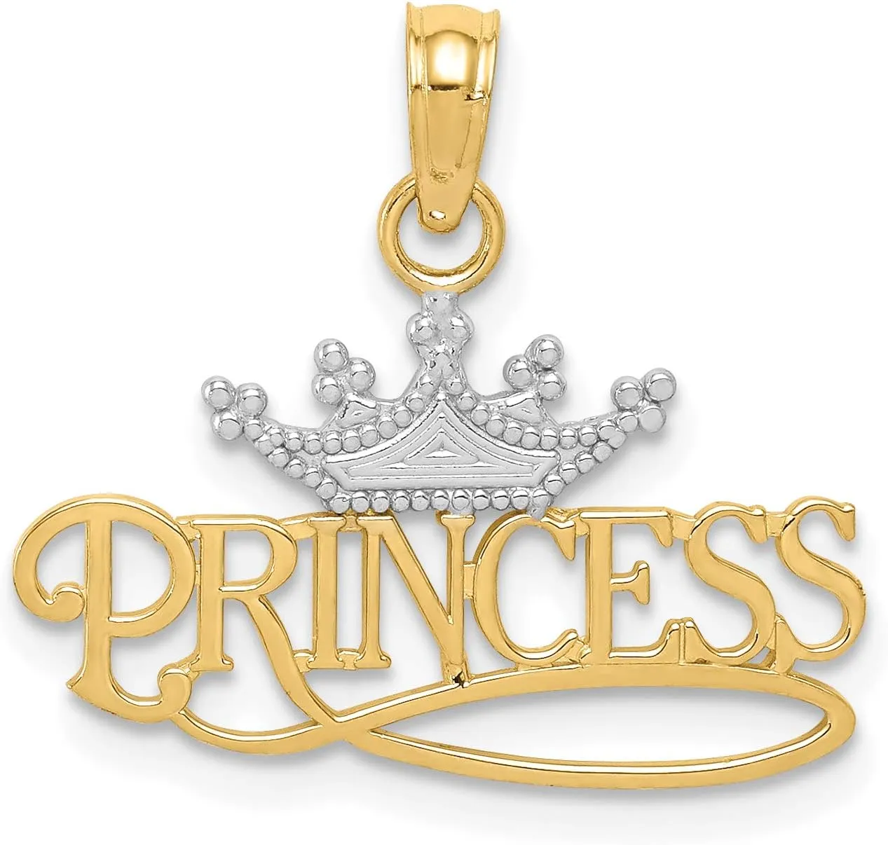 Avariah Solid 14k Yellow Gold w/Rhodium Polished PRINCESS with Crown Pendant