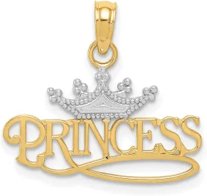 Avariah Solid 14k Yellow Gold w/Rhodium Polished PRINCESS with Crown Pendant