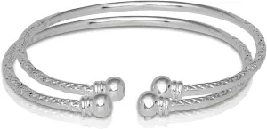 Ball w. Double Halo Ends .925 Sterling Silver West Indian Bangles 46.0 Grams (Pair) (Made in USA)