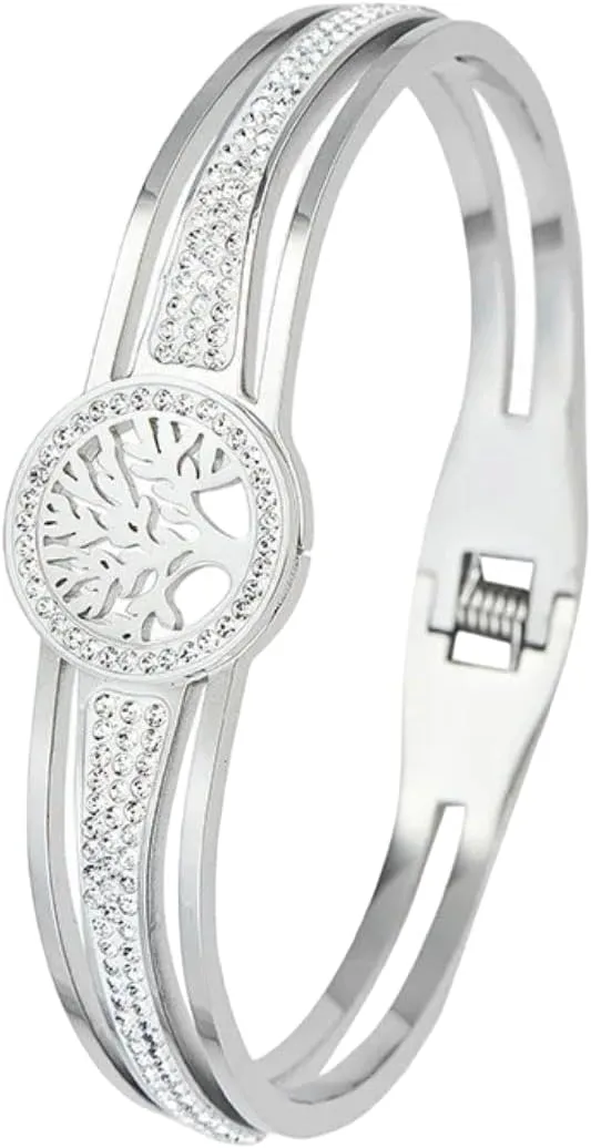 Bangle Bracelets for women Gold Plated love Bangle Bracelets, Women Tree Life Stainless Steel Bangles with Zircon