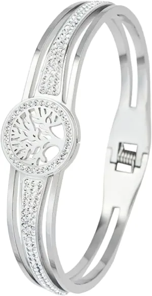 Bangle Bracelets for women Gold Plated love Bangle Bracelets, Women Tree Life Stainless Steel Bangles with Zircon