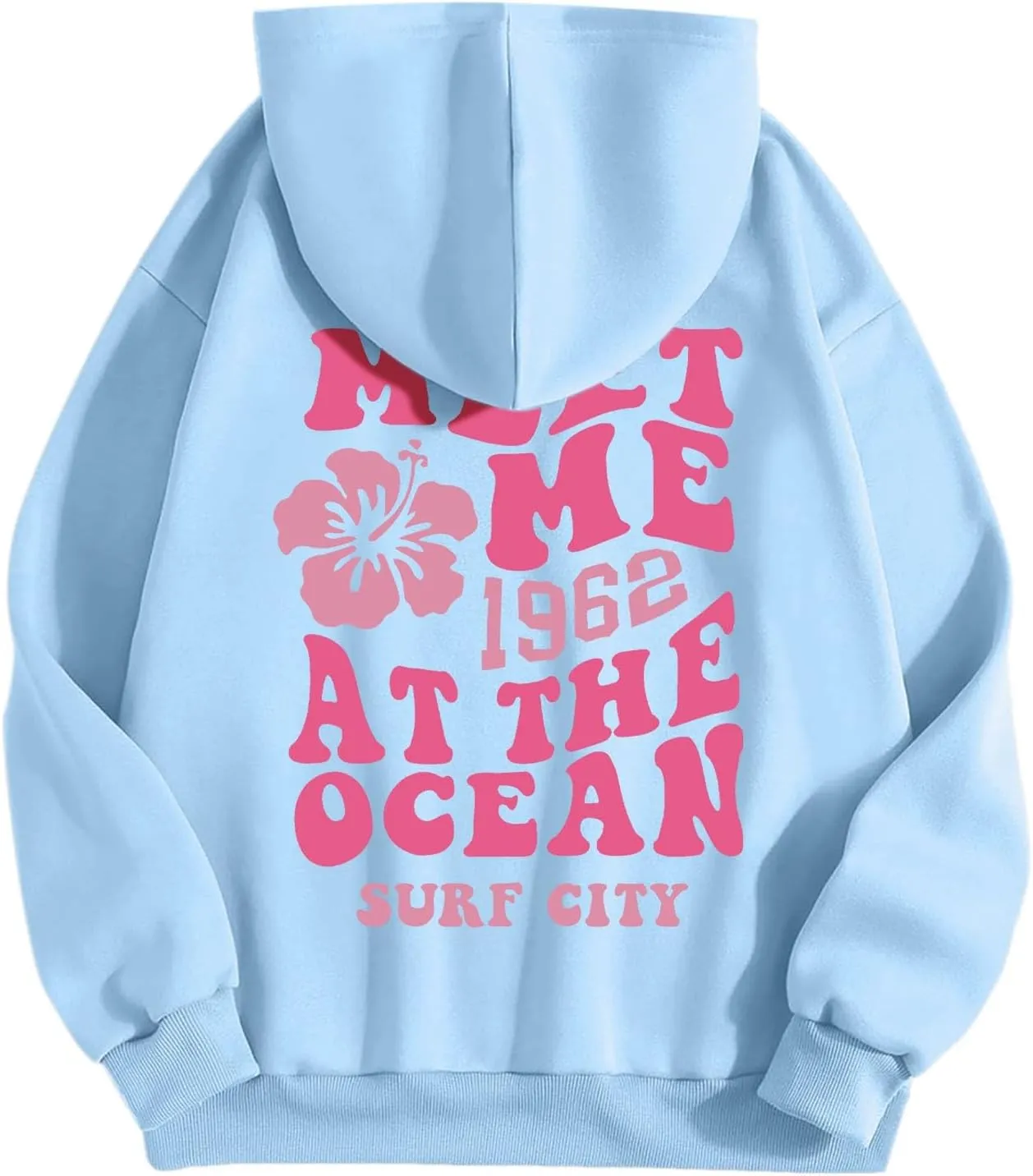 Beach Cute Graphic Hoodiesfor Women ?Oversized Hoodie for Teen Girls Long Sleeve Pink Tree Meet Me Preppy Sweatshirts