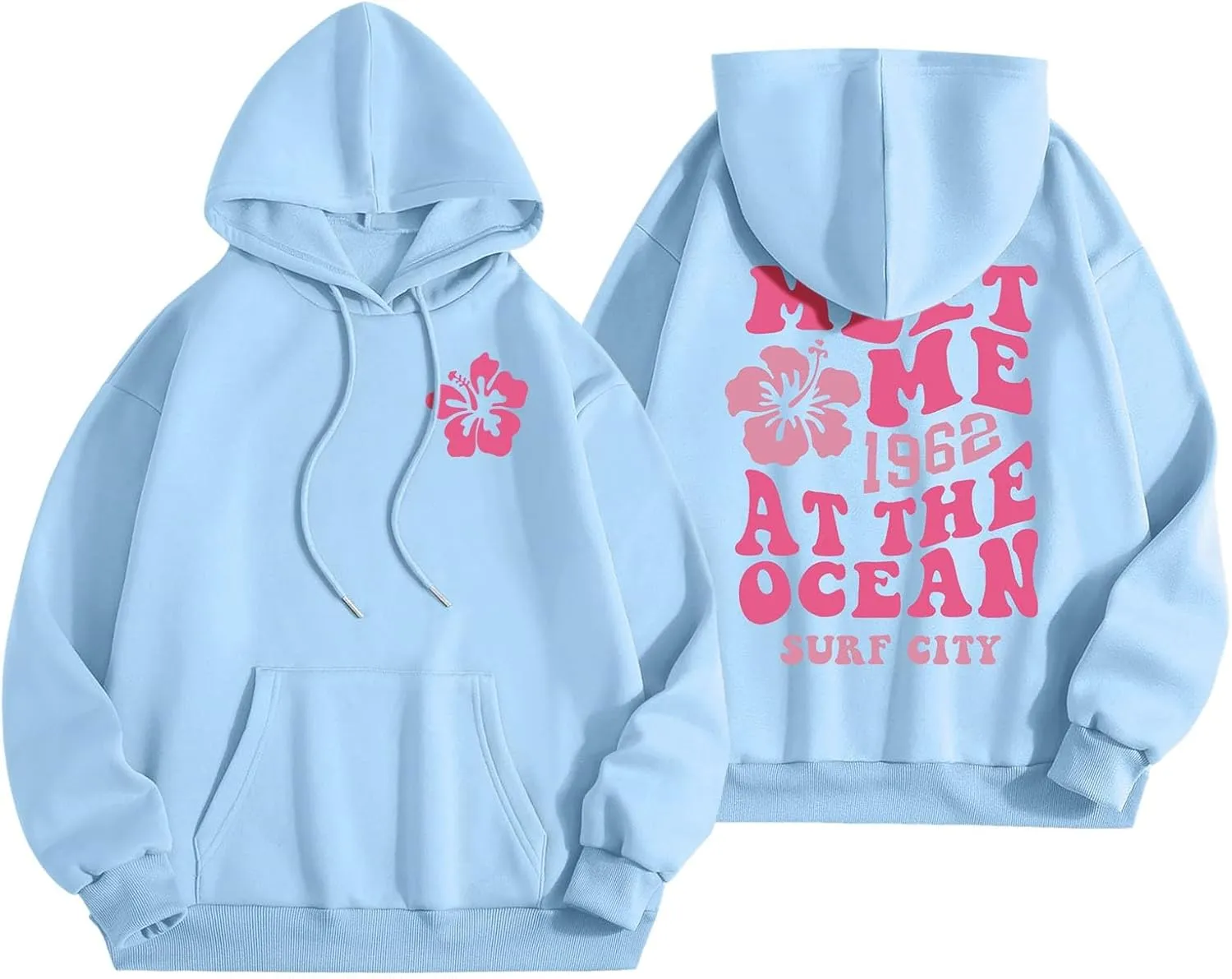 Beach Cute Graphic Hoodiesfor Women ?Oversized Hoodie for Teen Girls Long Sleeve Pink Tree Meet Me Preppy Sweatshirts