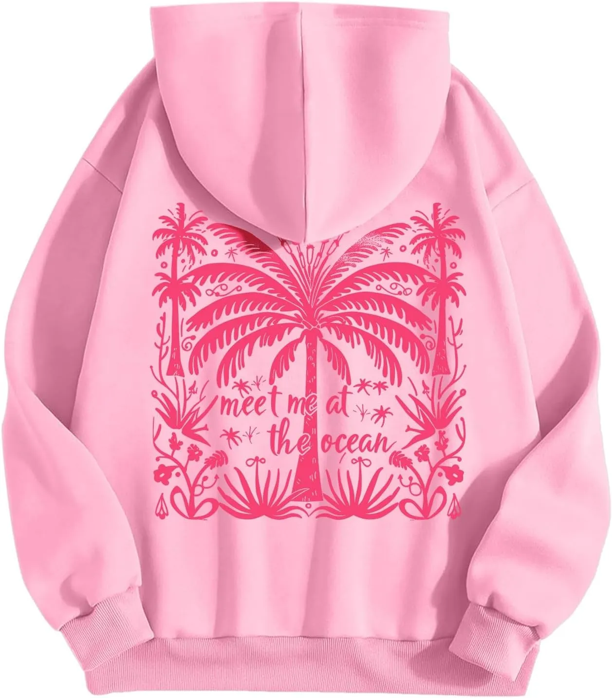 Beach Cute Graphic Hoodiesfor Women ?Oversized Hoodie for Teen Girls Long Sleeve Pink Tree Meet Me Preppy Sweatshirts