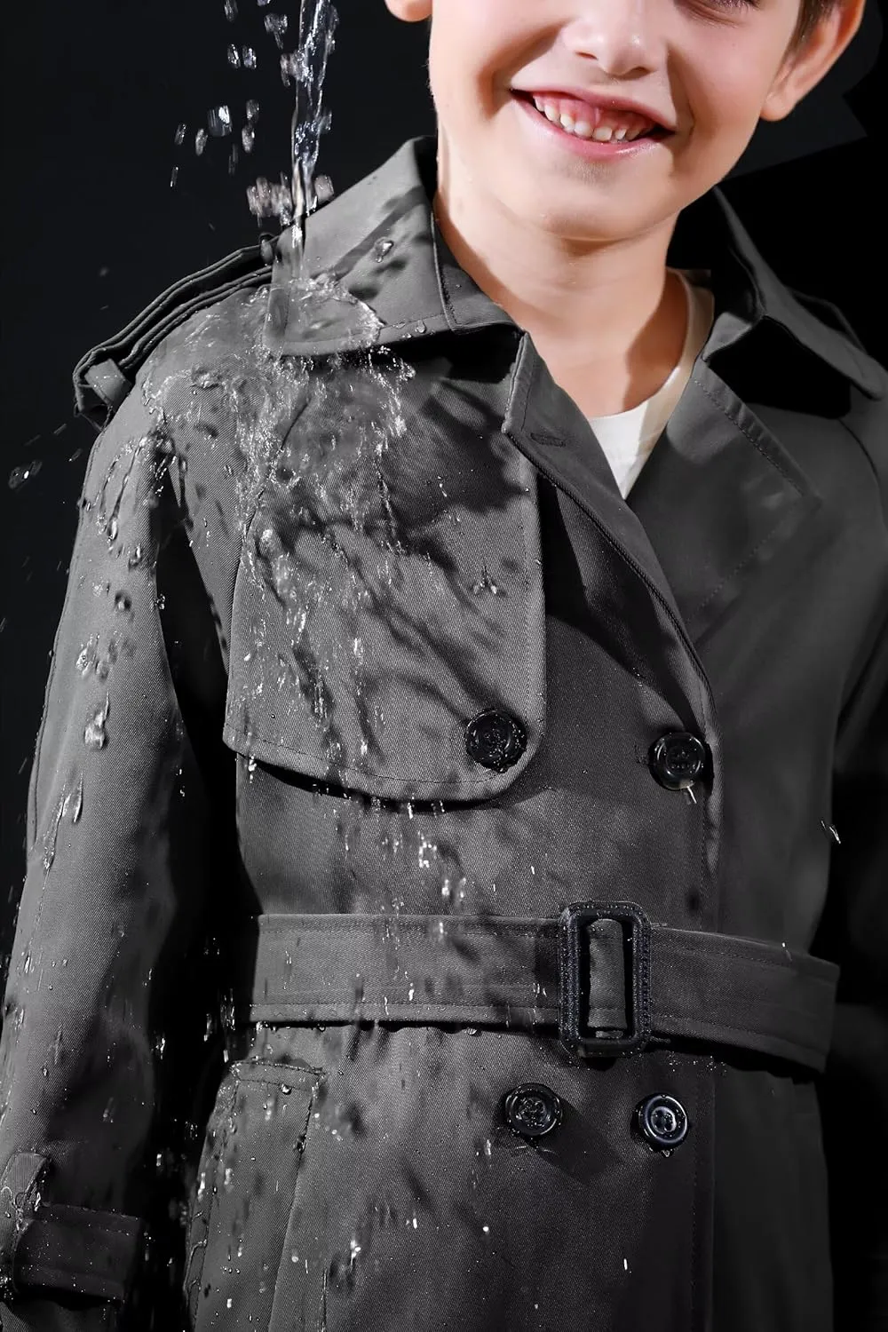Betusline Boys Waterproof Trench Coat Double Breasted Classic Belted Outwear Jacket Dress Coats
