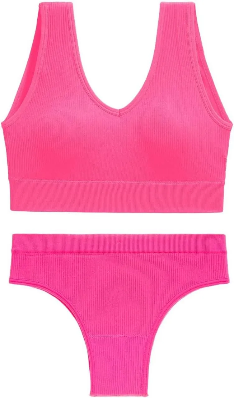 Bra and Panty Sets for Women V Neck Bras Panty Thongs Sets Seamless Bralettes Lingerie Sexy Sets Comfortable
