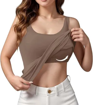 Built in Bra Tank Tops for Women Cotton Padded Womens Spaghetti Strap Camisole Plus Size Sports Bras