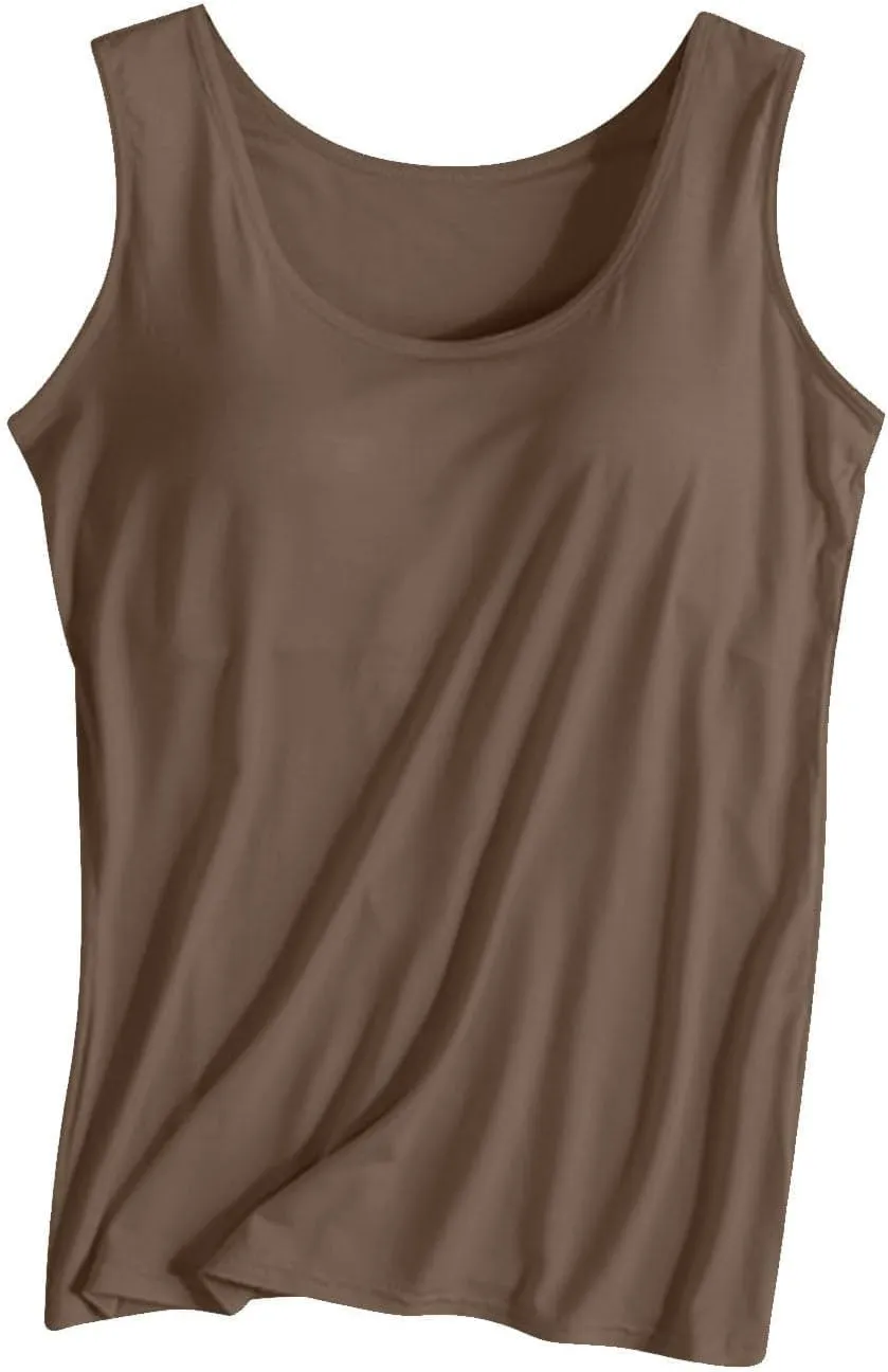 Built in Bra Tank Tops for Women Cotton Padded Womens Spaghetti Strap Camisole Plus Size Sports Bras