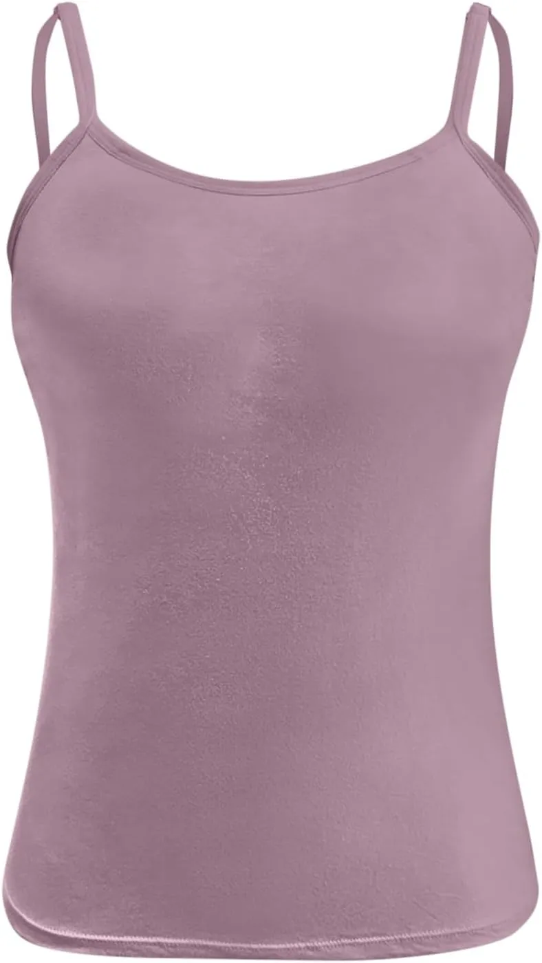 Camisole Tank Top with Built in Bra for Women V Neck Sleeveless Summer Workout Going Out Double Lined Shelf Cami Shirt