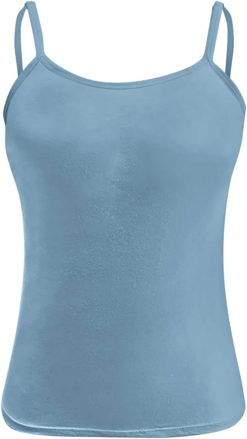 Camisole Tank Top with Built in Bra for Women V Neck Sleeveless Summer Workout Going Out Double Lined Shelf Cami Shirt
