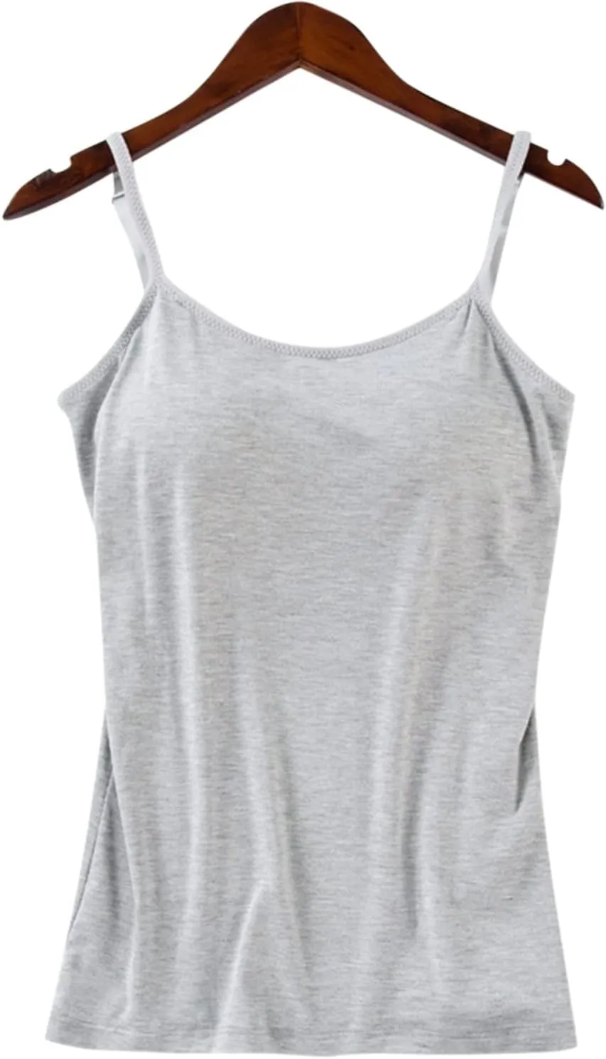 Camisole Tops for Women Built in Bra Adjustable Spaghetti Strap Workout Yoga Shirts Basic Shelf Bra Tank Tops