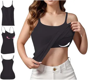 Camisole Tops for Women Built in Bra Adjustable Spaghetti Strap Workout Yoga Shirts Basic Shelf Bra Tank Tops