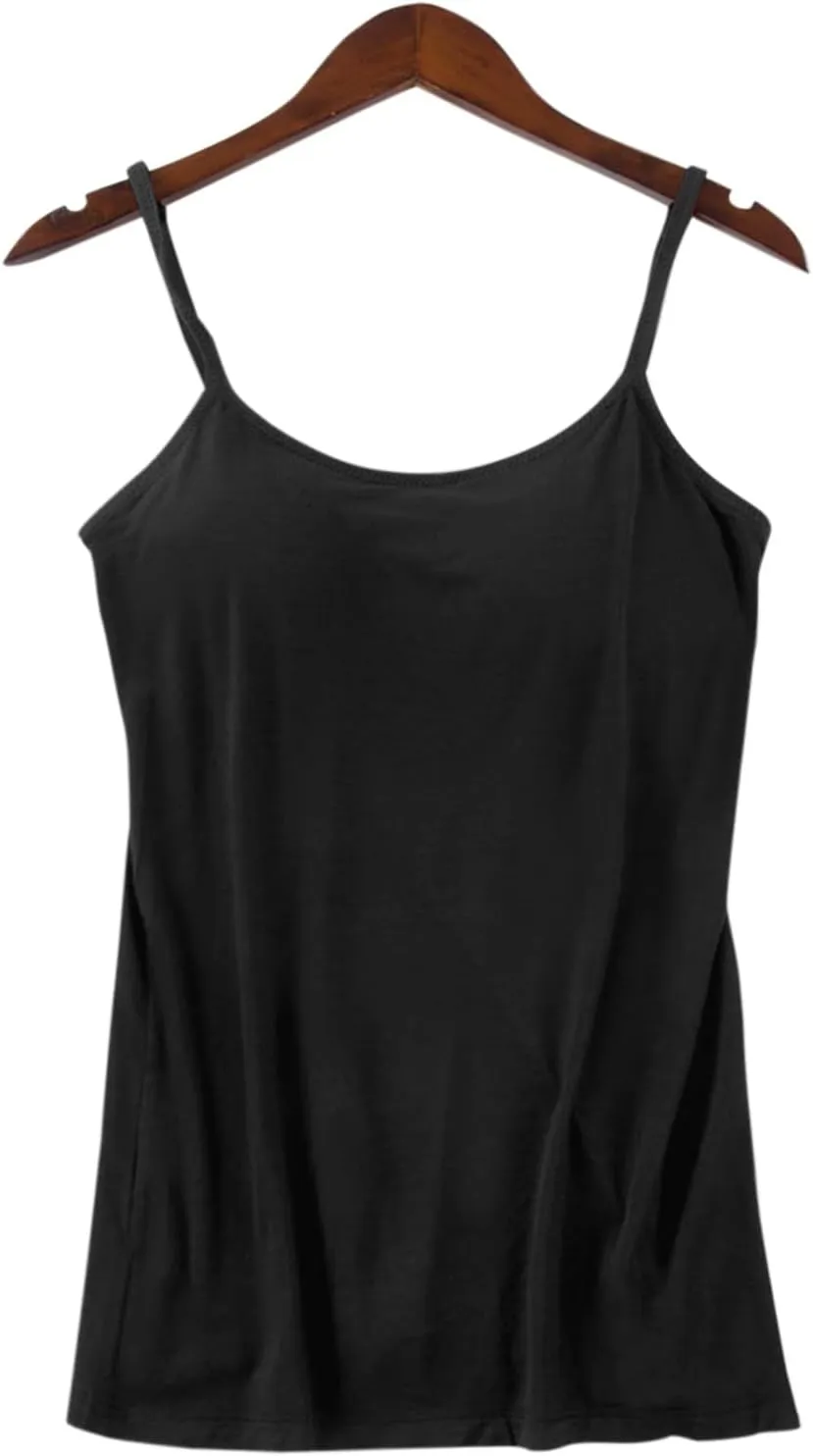 Camisole Tops for Women Built in Bra Adjustable Spaghetti Strap Workout Yoga Shirts Basic Shelf Bra Tank Tops