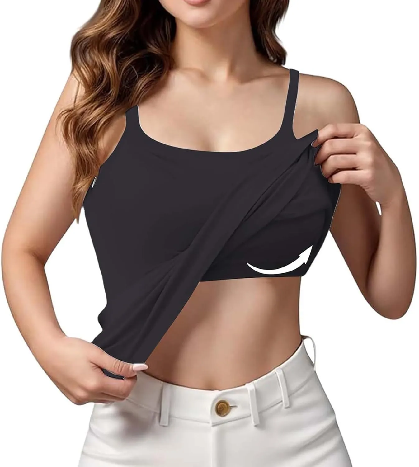 Camisole Tops for Women Built in Bra Adjustable Spaghetti Strap Workout Yoga Shirts Basic Shelf Bra Tank Tops