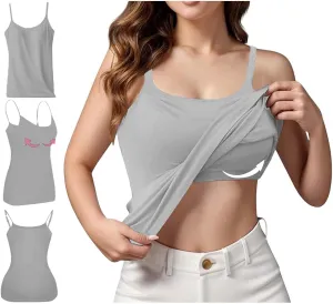Camisole Tops for Women Built in Bra Adjustable Spaghetti Strap Workout Yoga Shirts Basic Shelf Bra Tank Tops